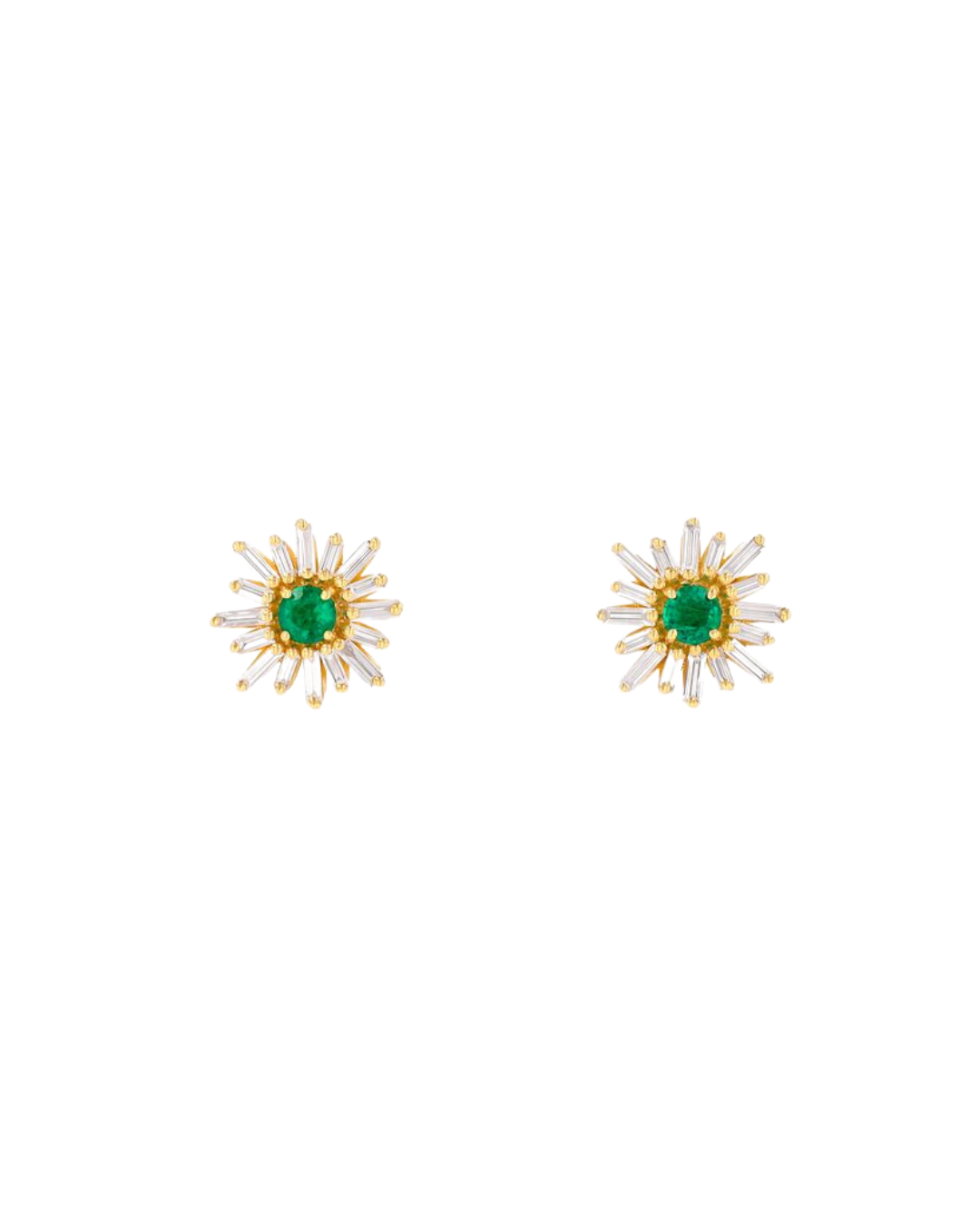 18KYG Flower Earrings with Emeralds and Diamonds