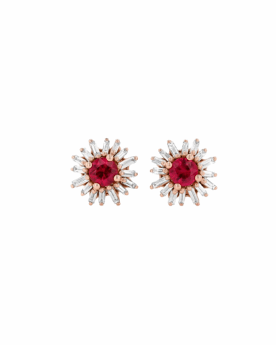18KRG Flower Earrings with Rubies and Diamonds