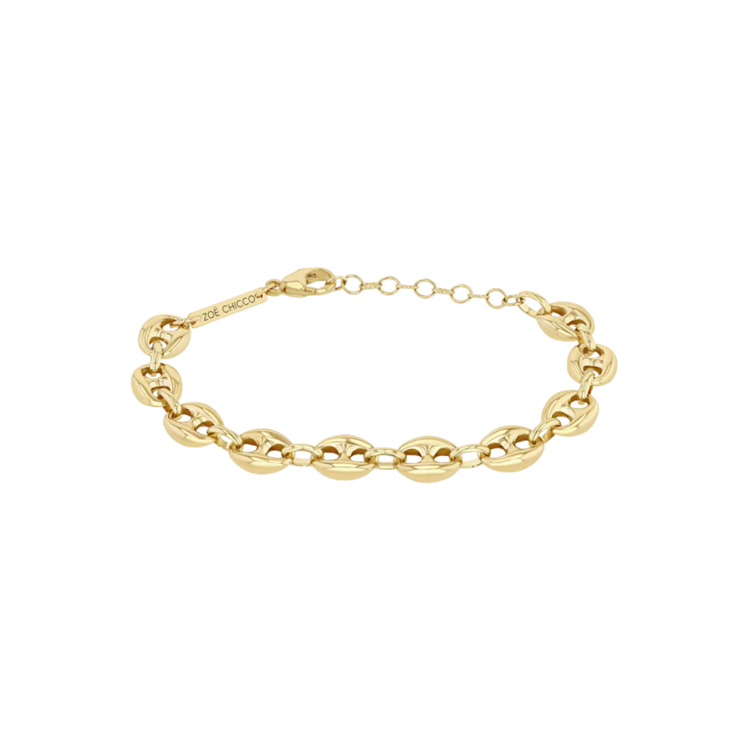 14K gold large puffed Mariner chain bracelet
