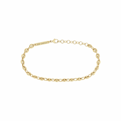 14K gold small puffed mariner chain bracelet, 6–7" adjustable