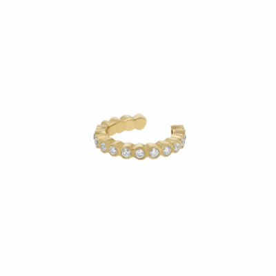 14K gold small ear cuff with bezel-set white diamonds