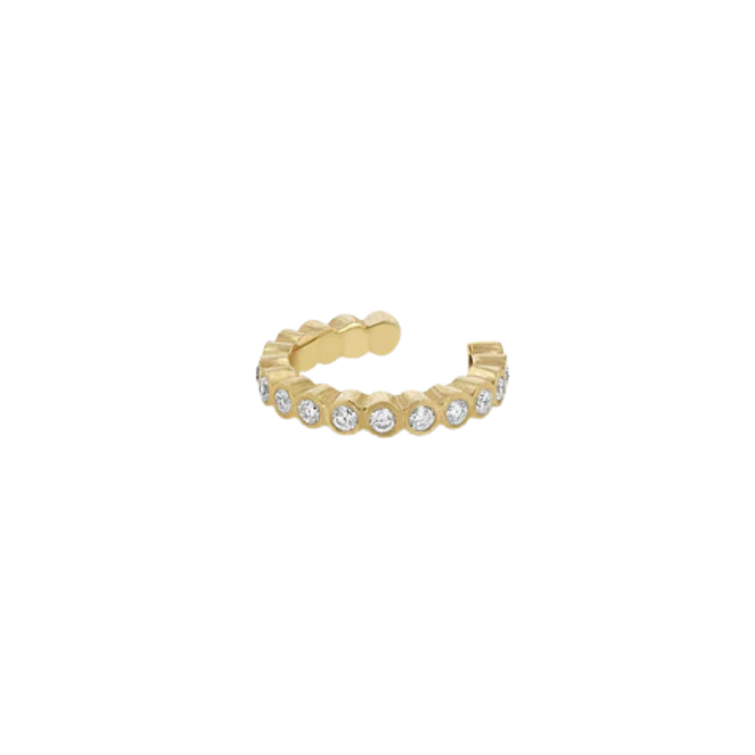 14K gold small ear cuff with bezel-set white diamonds