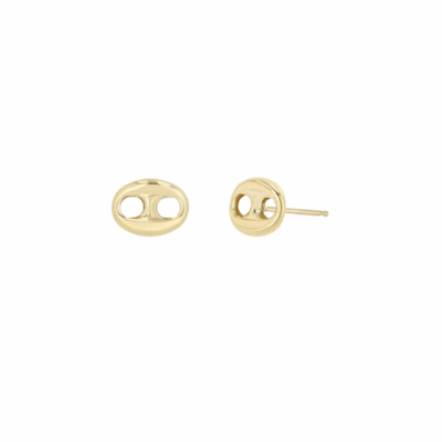 14K gold large puffed Mariner link stud earrings