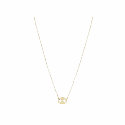 14K gold large puffed Mariner link pendant necklace on an adjustable 14–15–16" tiny cable chain