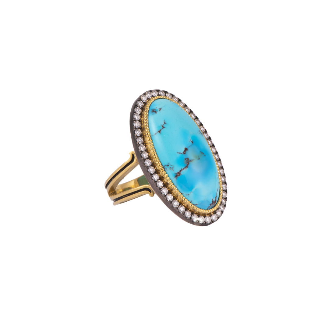 Khazakstan Turquoise Oval Ring, size 7.5
