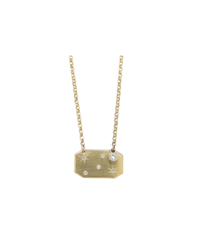 LYRA 14k Gold Diamond Constellation Dog Tag Necklace with Star Accents
