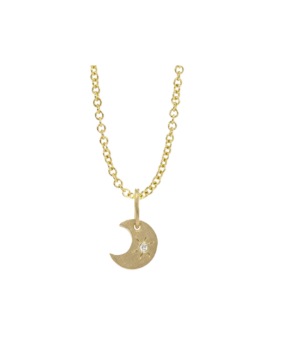 MOONEY Crescent Moon 14K Gold Diamond Pendant Necklace Charm