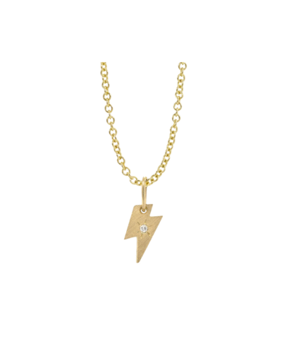 SPARK Teeny Tiny Lightning Bolt 14K Gold Diamond Pendant Necklace Charm