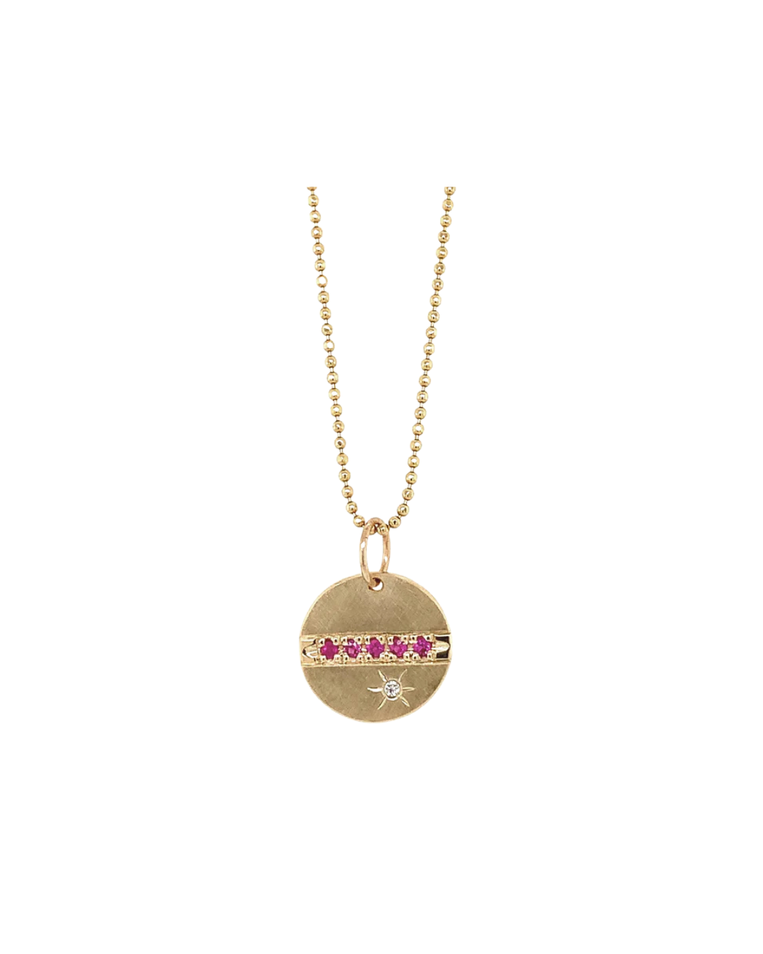 HALO Baby 14k Gold Round Charm with Pink Sapphire Stripe and White Diamond Starburst