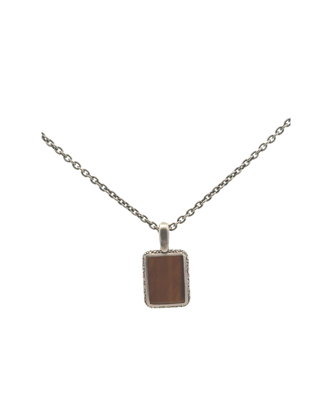Sterling Silver Rectangle Tiger’s Eye Necklace – 24"