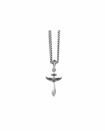 Big Dagger Winged Cross Pendant on 24" Curblink Chain