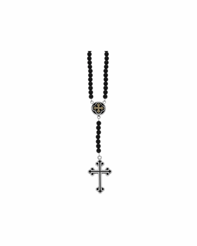 Onyx Bead Rosary with Gold Alloy Traditional Crosses  26"