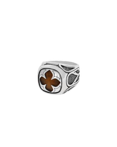 Tiger Eye Cutout MB Cross Ring with Vatican Window Detail, size 10