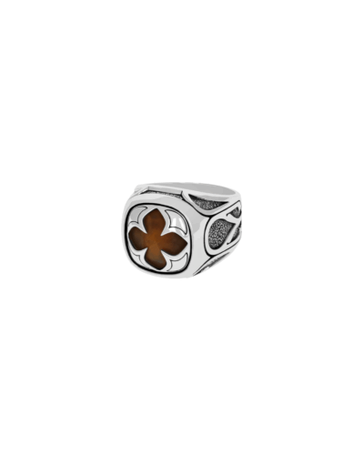 Tiger Eye Cutout MB Cross Ring with Vatican Window Detail  Size 11