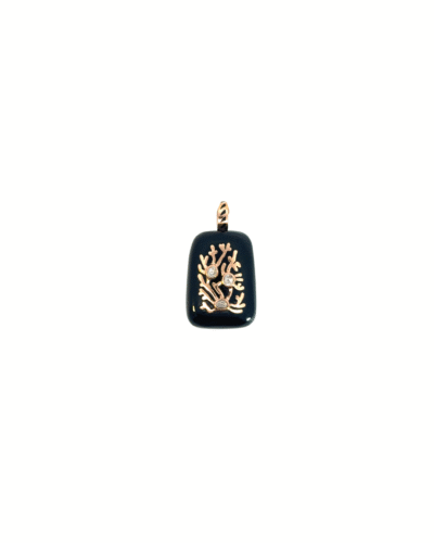 18KRG Petite Onyx Gold Coral Inlay with Polki Diamond Charm