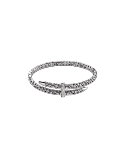 John Hardy Spear Silver Diamond Pavé Bypass Flex Cuff