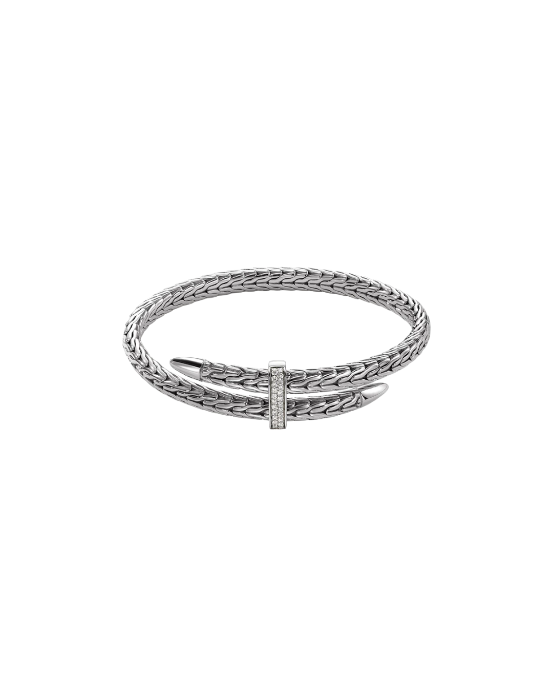 John Hardy Spear Silver Diamond Pavé Bypass Flex Cuff