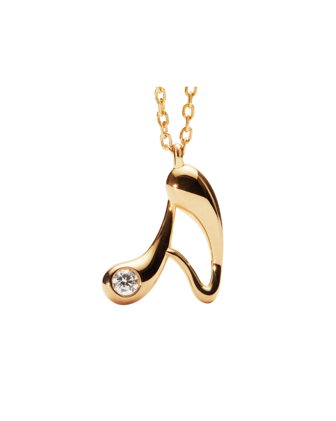 Yellow Gold Plated Sterling Silver "A" Initial Pendant Necklace with Cubic Zirconia
