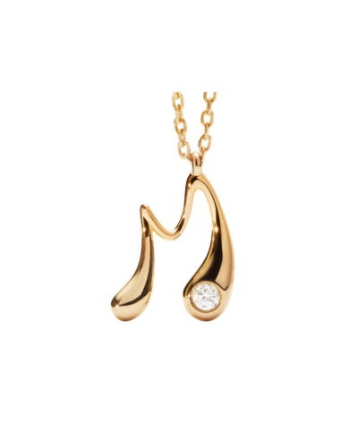 Yellow Gold Plated Sterling Silver "M" Initial Pendant Necklace with Cubic Zirconia