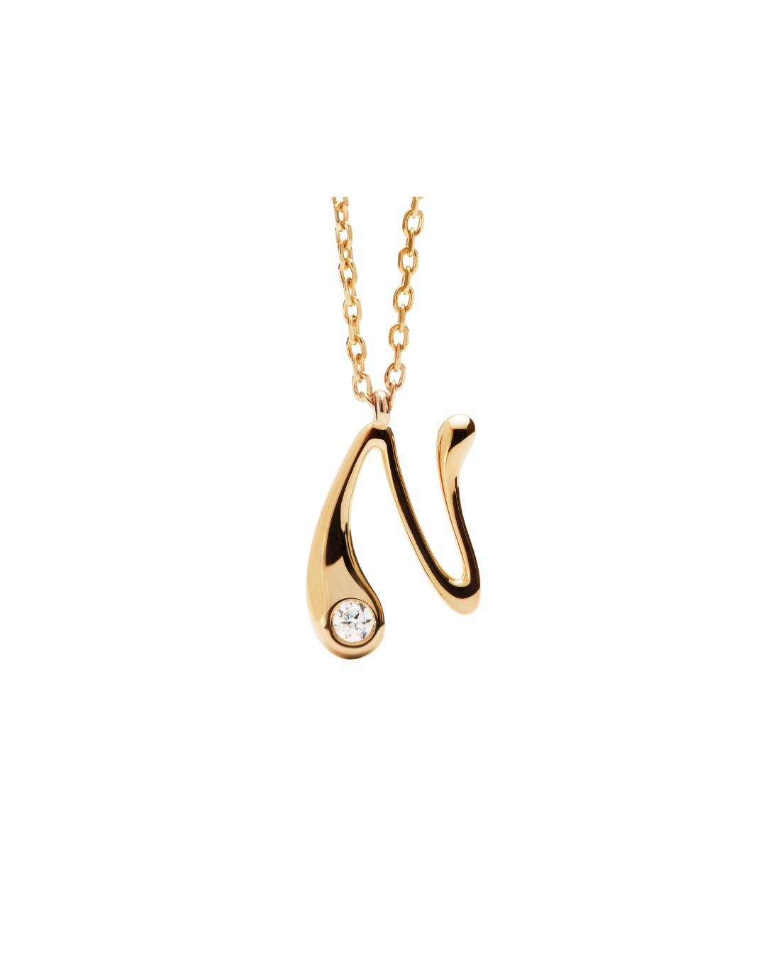 Yellow Gold Plated Sterling Silver "N" Initial Pendant Necklace