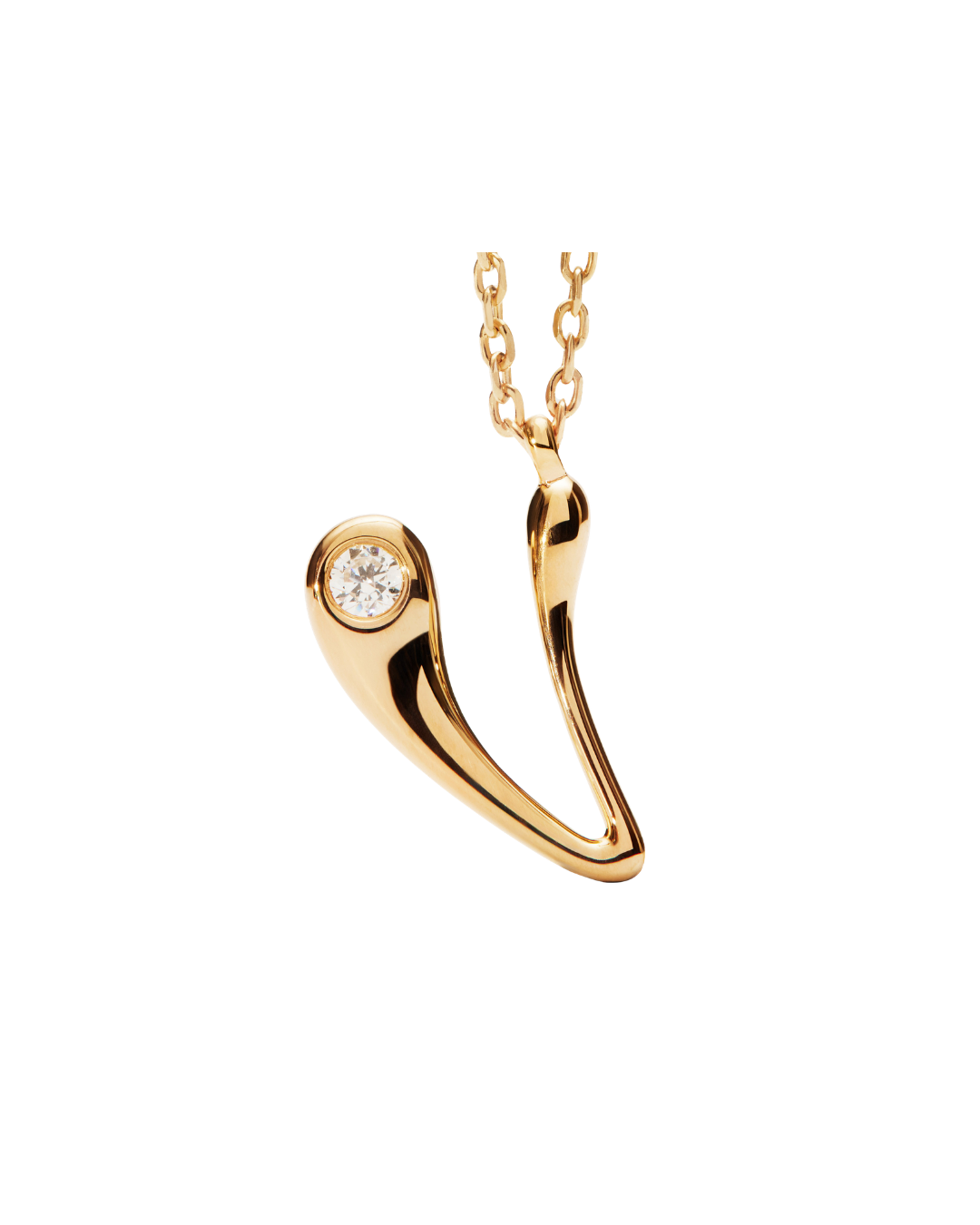 Yellow Gold Plated Sterling Silver "V" Initial Pendant Necklace with Cubic Zirconia