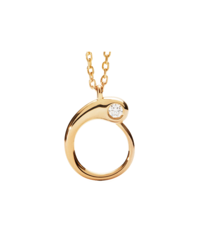 Yellow Gold Plated Sterling Silver "O" Initial Pendant Necklace with Cubic Zirconia