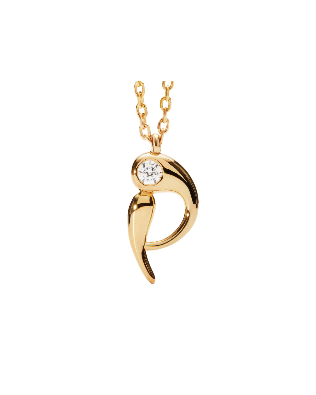 Yellow Gold Plated Sterling Silver "P" Initial Pendant Necklace with Cubic Zirconia
