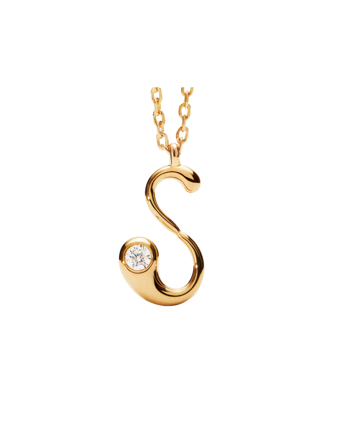 Yellow Gold Plated Sterling Silver "S" Initial Pendant Necklace with Cubic Zircon