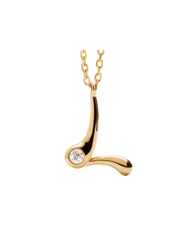 Yellow Gold Plated Sterling Silver "L" Initial Pendant Necklace with Cubic Zirconia