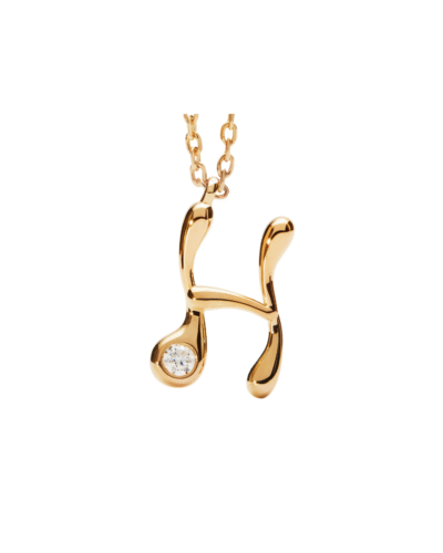Yellow Gold Plated Sterling Silver "H" Initial Pendant Necklace with Cubic Zirconia