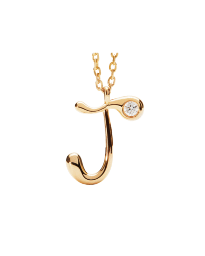 Yellow Gold Plated Sterling Silver "J" Initial Pendant Necklace with Cubic Zirconia