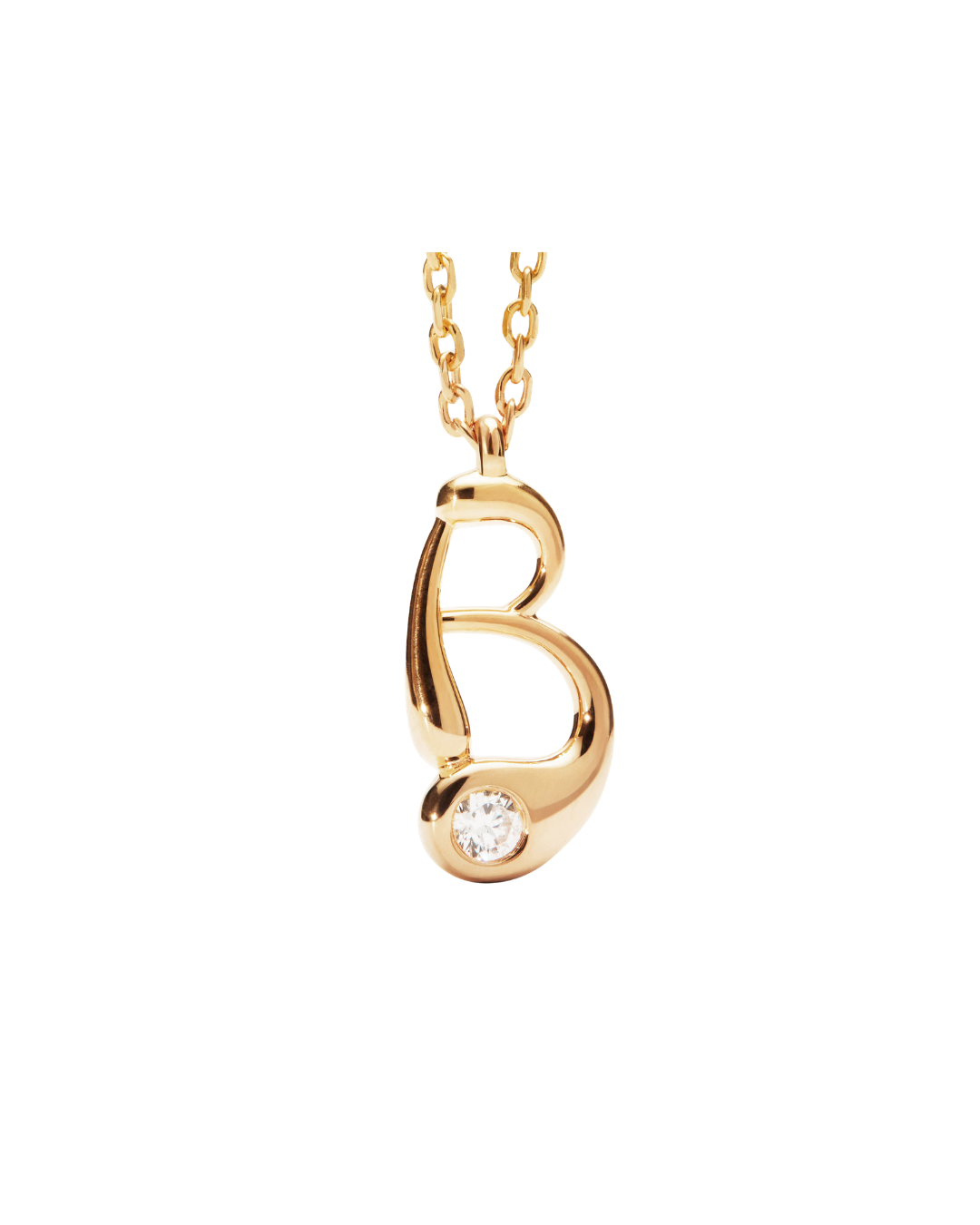 Yellow Gold Plated Sterling Silver "B" Initial Pendant Necklace with Cubic Zirconia