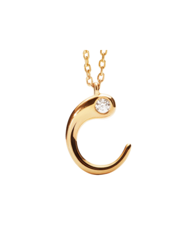 Yellow Gold Plated Sterling Silver "C" Initial Pendant Necklace with Cubic Zirconia