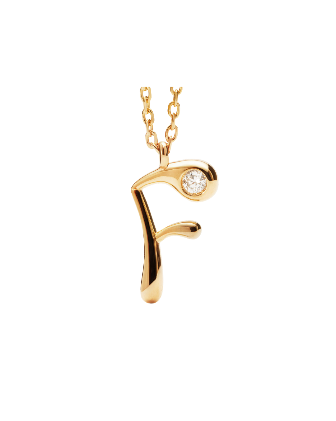 Yellow Gold Plated Sterling Silver "F" Initial Pendant Necklace with Cubic Zirconia
