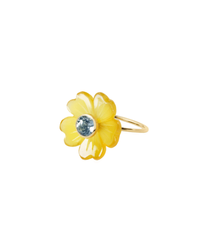 Signature Flower Ring Small Yellow Chalcedony Aquamarine