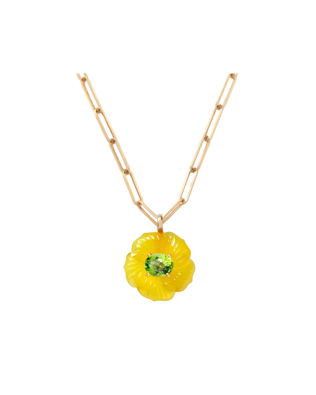 Beach Flower Pendant Big Yellow Chalcedony Peridot