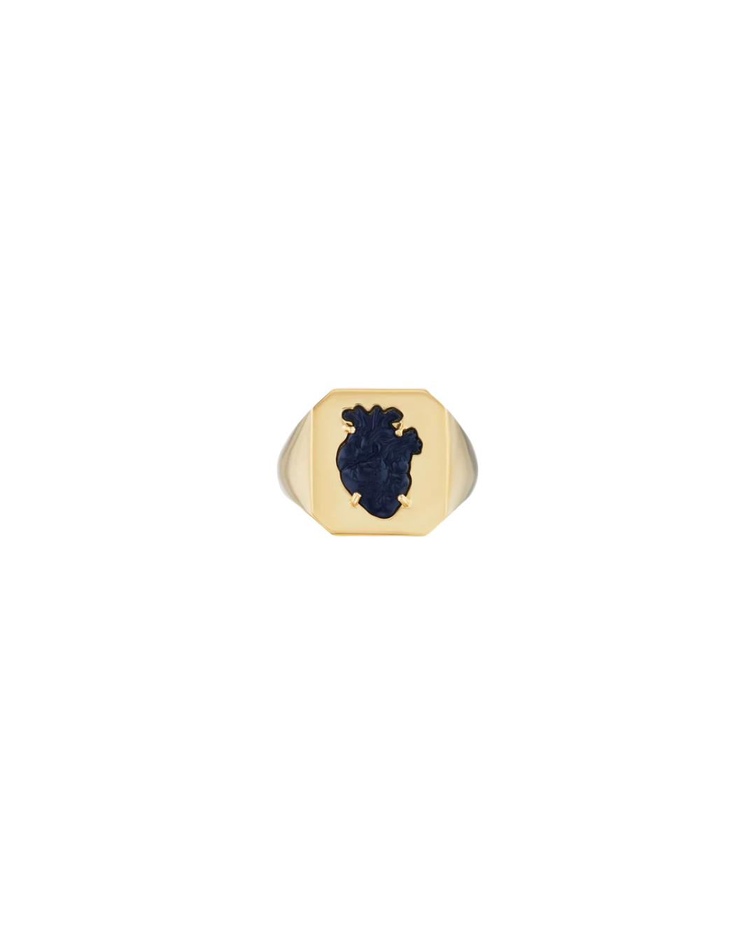 14KYG Black Onyx Heart Signet Ring Size 7