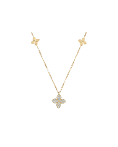 18K Yellow Gold Love By The Inch Diamond & Polish Flower Station Necklace