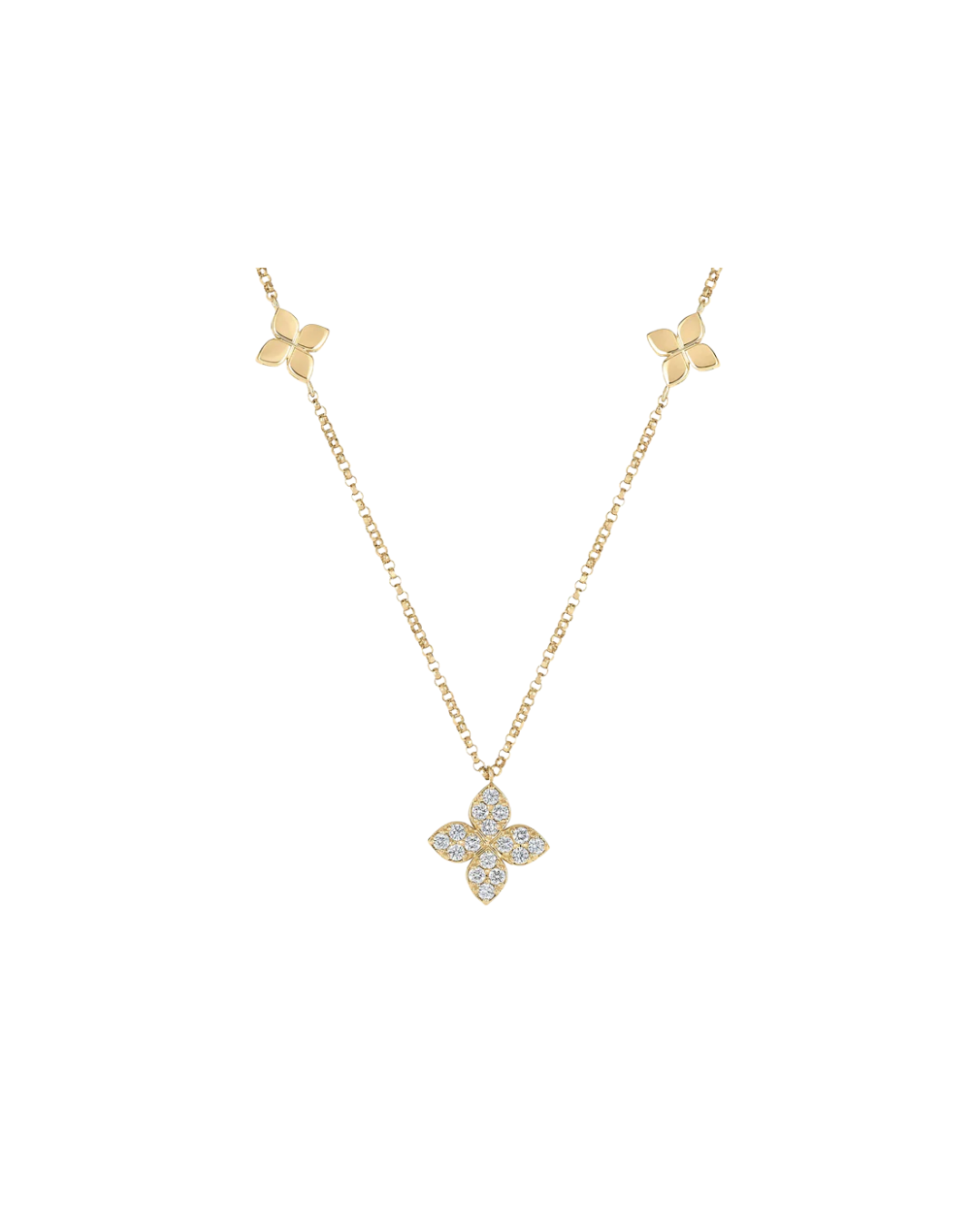18K Yellow Gold Love By The Inch Diamond & Polish Flower Station Necklace