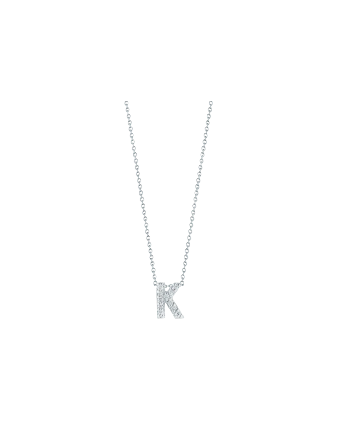 18K White Gold Love Letter "" K "" Diamond Necklace