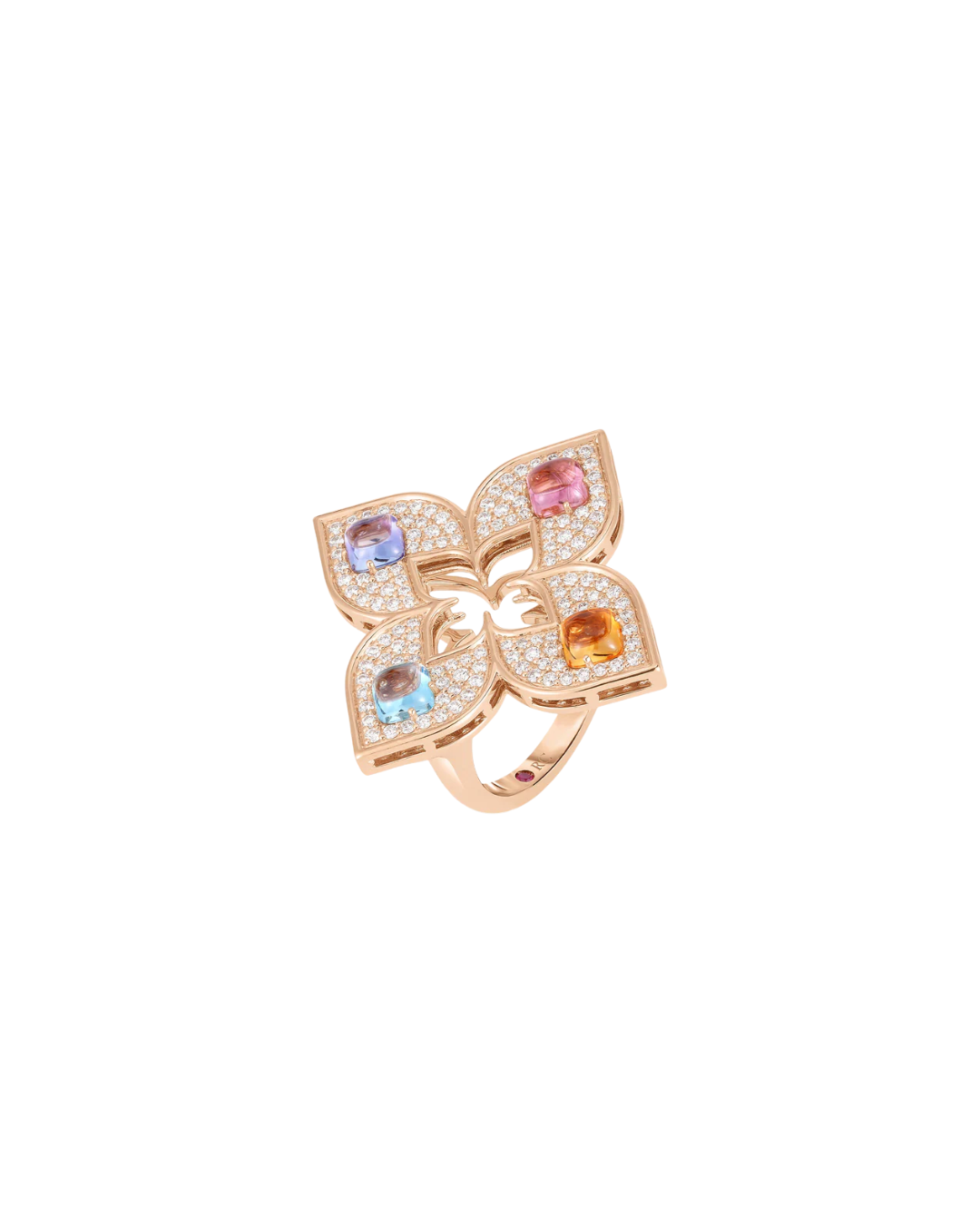 VENETIAN PRINCESS CARNIVAL PAVÉ DIAMOND AND MIXED STONES LARGE OPEN FLOWER RING