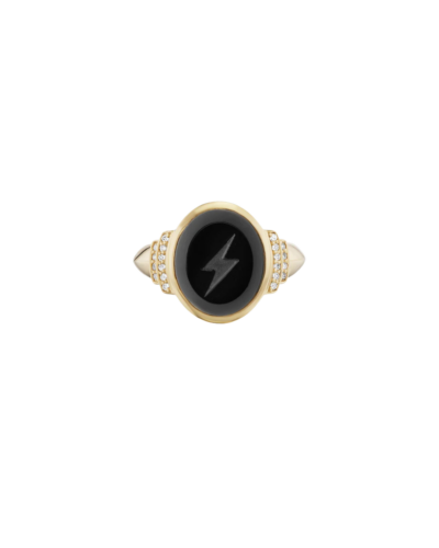 Intaglio Lightning Bolt Motif Signet Ring