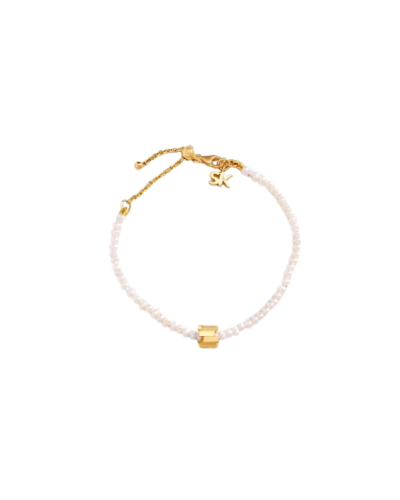 18K Yellow Gold One Of A Kind White Pearl Beaded Bracelet