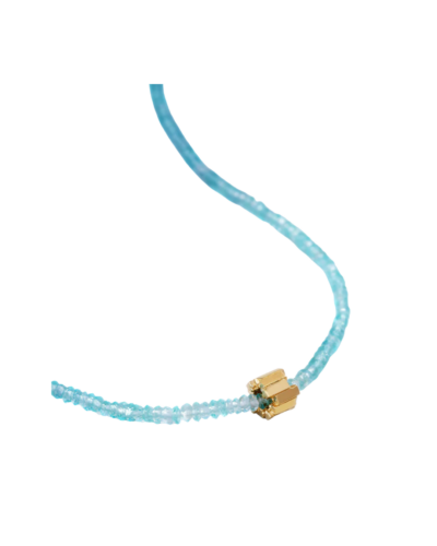 18K Yellow Gold One Of A Kind Apatite Beaded & White Diamond Baguette Roundel Bracelet