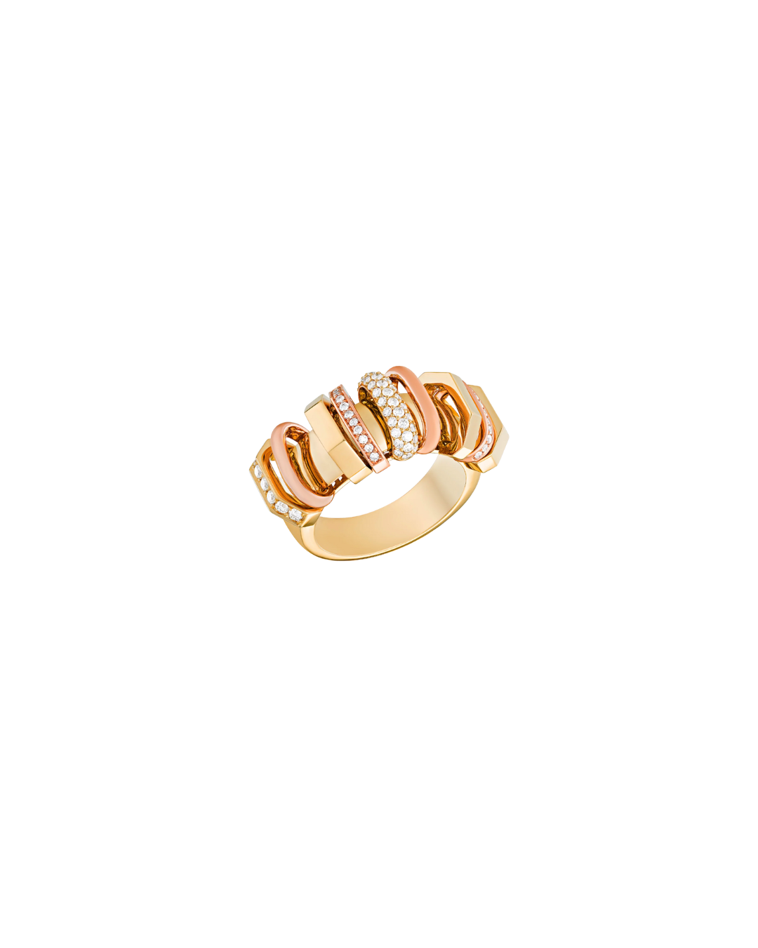 Medium Whisper Ring with Gold Band and Half Diamond Links