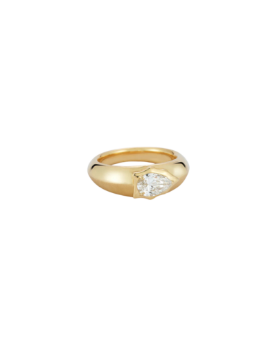 Jade Trau's 18KYG Frankie Envoy Solitaire Signet Ring with Pear Shaped Diamond