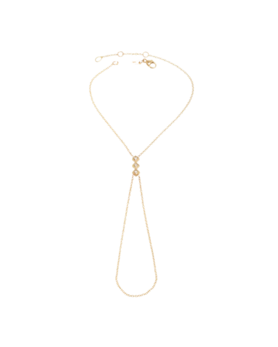 14K gold vertical 3-princess diamond bezel bar hand chain with 1.5mm white diamonds