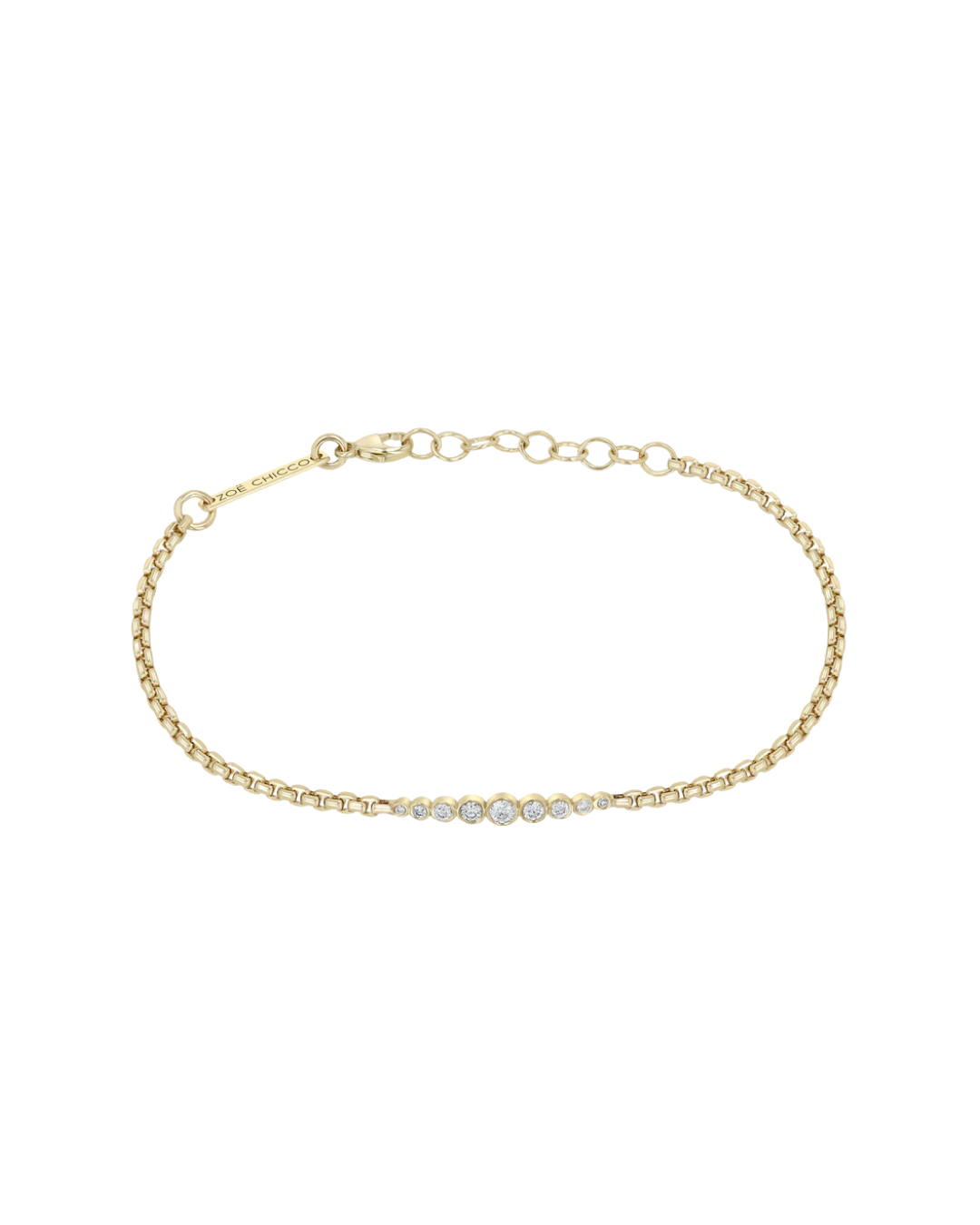 Graduated bezel diamond bracelet in 14K gold