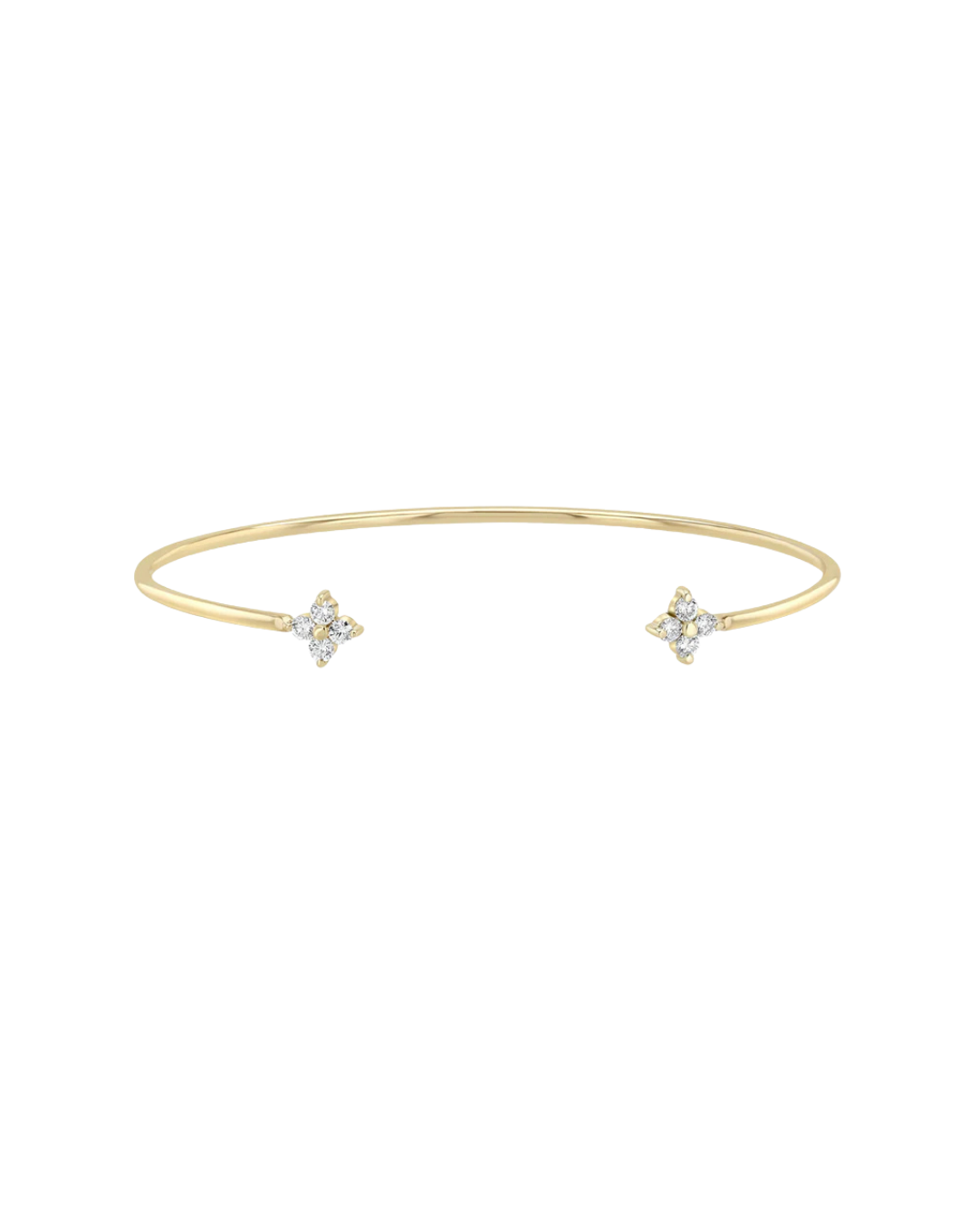 Wire cuff bracelet with diamond quads in 14K gold