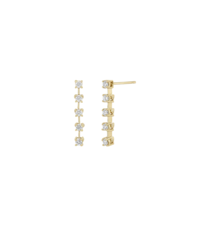 14 karat yellow gold tennis drop earrings with round white diamonds